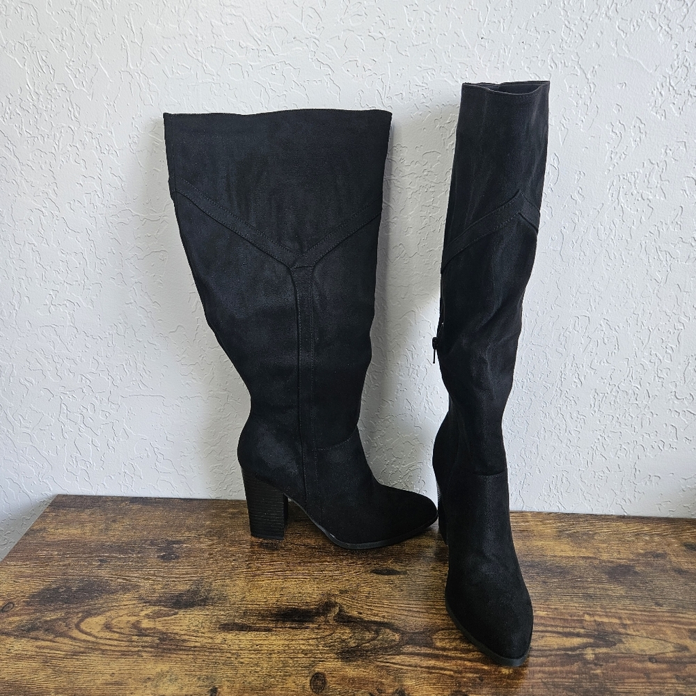 Journee Collection Womens Black Faux Suede Knee-High Boots Sz 7.5 XW Goth Witchy - Picture 2 of 12